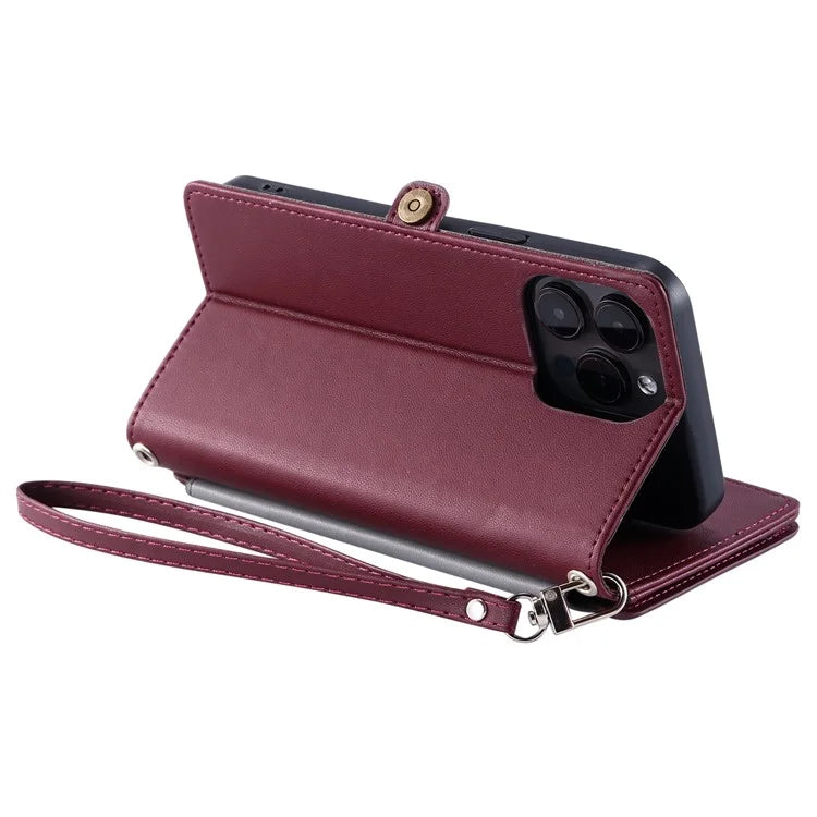 015 Style For iPhone 16 Pro Case Protective Leather Wallet Phone Cover with Straps