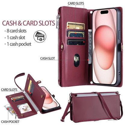 015 Style For iPhone 16 Pro Case Protective Leather Wallet Phone Cover with Straps