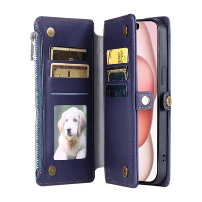 015 Style For iPhone 16 Pro Case Protective Leather Wallet Phone Cover with Straps