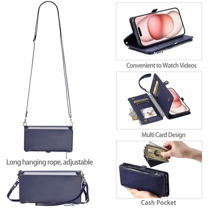 015 Style For iPhone 16 Pro Case Protective Leather Wallet Phone Cover with Straps