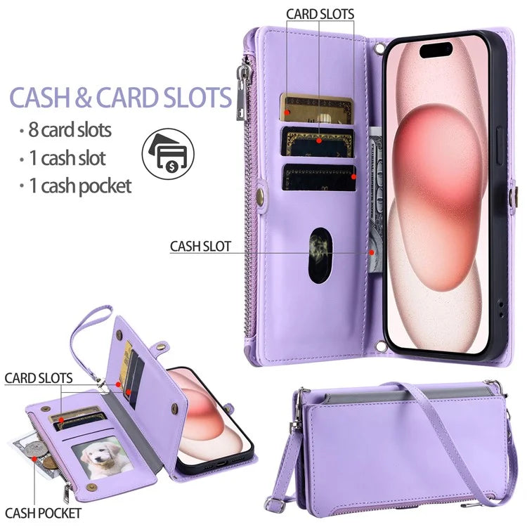 015 Style For iPhone 15 Pro Max Case Zipper Pocket Leather Wallet Phone Cover