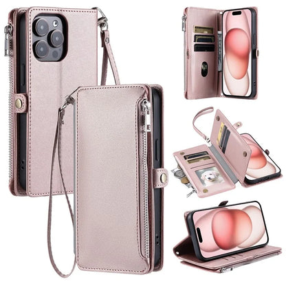 015 Style For iPhone 15 Pro Max Case Zipper Pocket Leather Wallet Phone Cover