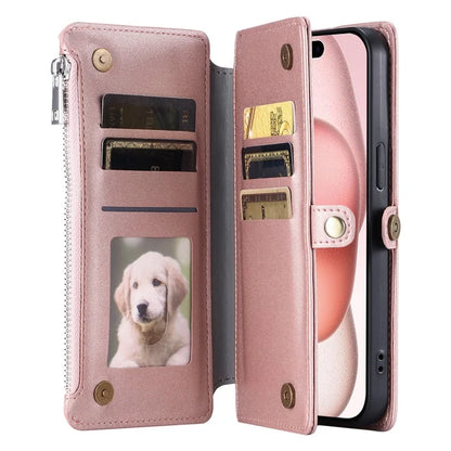 015 Style For iPhone 15 Pro Max Case Zipper Pocket Leather Wallet Phone Cover