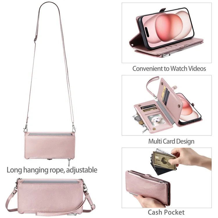 015 Style For iPhone 15 Pro Max Case Zipper Pocket Leather Wallet Phone Cover