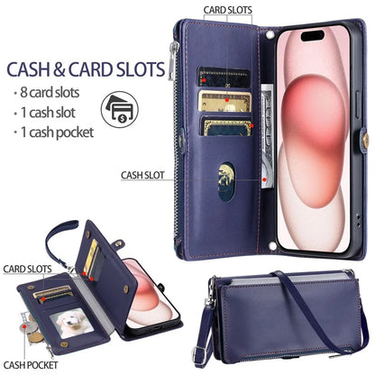 015 Style For iPhone 15 Pro Max Case Zipper Pocket Leather Wallet Phone Cover