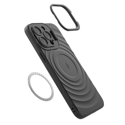 For iPhone 15 Pro Max Case Compatible with MagSafe PC Kickstand Soft TPU Phone Cover Ripple Texture