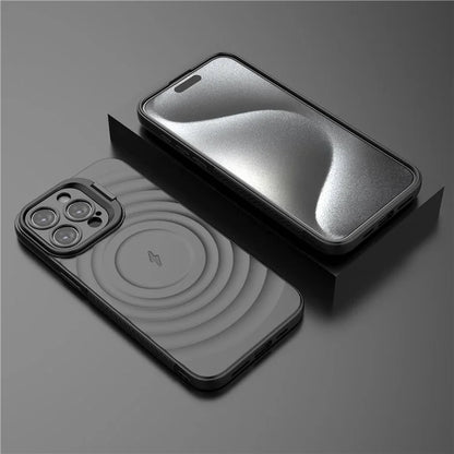 For iPhone 15 Pro Max Case Compatible with MagSafe PC Kickstand Soft TPU Phone Cover Ripple Texture