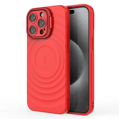 For iPhone 15 Pro Max Case Compatible with MagSafe PC Kickstand Soft TPU Phone Cover Ripple Texture