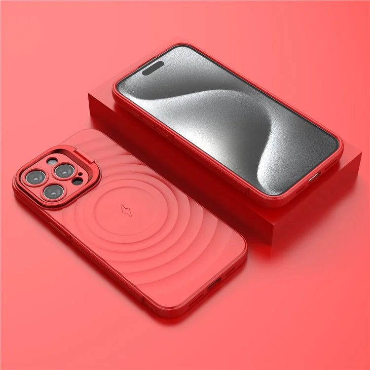For iPhone 15 Pro Max Case Compatible with MagSafe PC Kickstand Soft TPU Phone Cover Ripple Texture