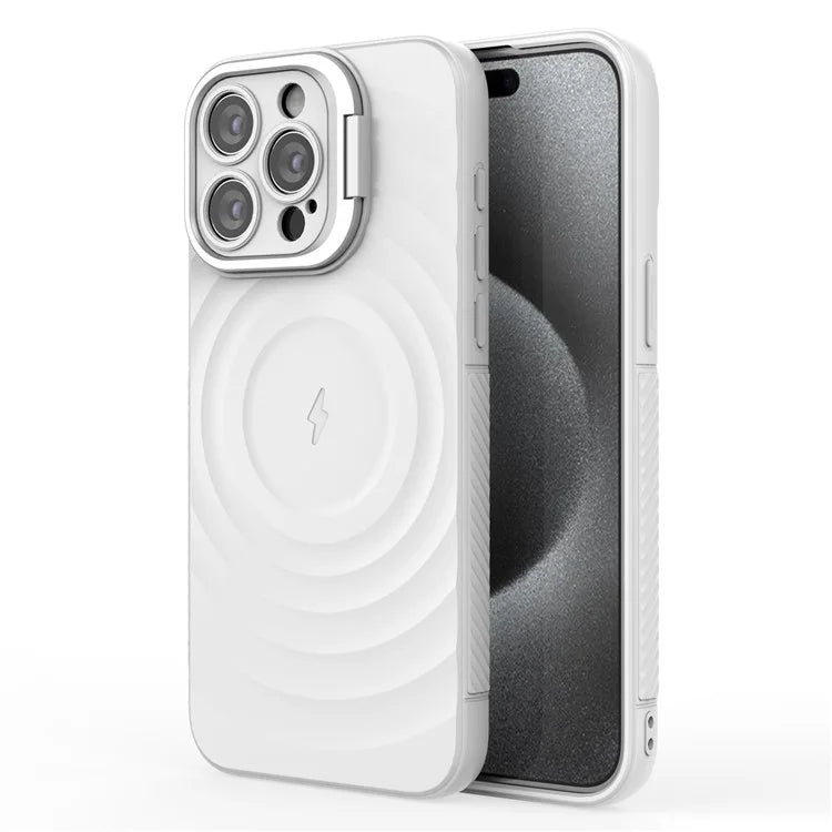 For iPhone 15 Pro Max Case Compatible with MagSafe PC Kickstand Soft TPU Phone Cover Ripple Texture
