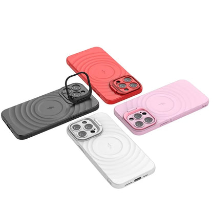 For iPhone 15 Pro Max Case Compatible with MagSafe PC Kickstand Soft TPU Phone Cover Ripple Texture