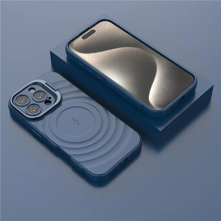 For iPhone 15 Pro Max Case Compatible with MagSafe PC Kickstand Soft TPU Phone Cover Ripple Texture
