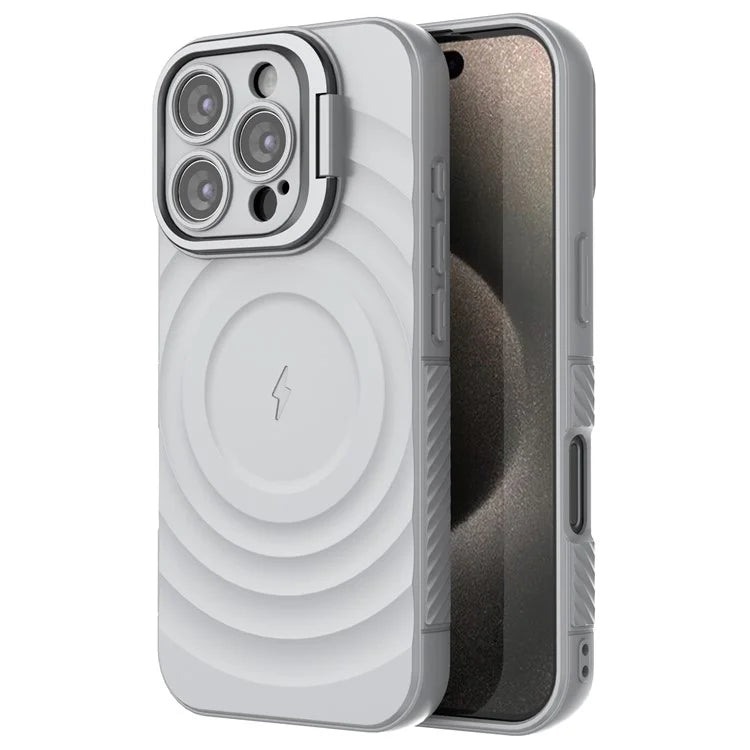 For iPhone 15 Pro Max Case Compatible with MagSafe PC Kickstand Soft TPU Phone Cover Ripple Texture