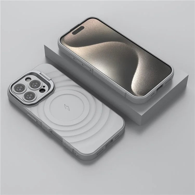For iPhone 15 Pro Max Case Compatible with MagSafe PC Kickstand Soft TPU Phone Cover Ripple Texture