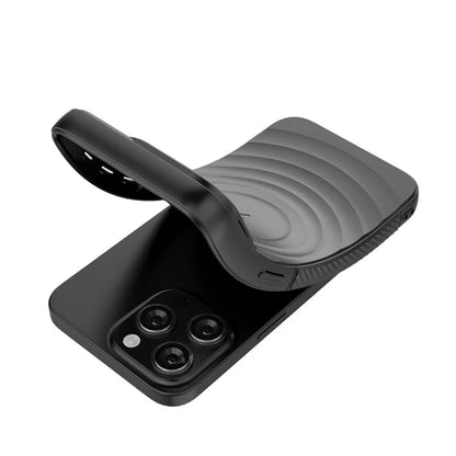 For iPhone 16 Pro Magnetic Case PC Kickstand Ripple Texture TPU Phone Cover