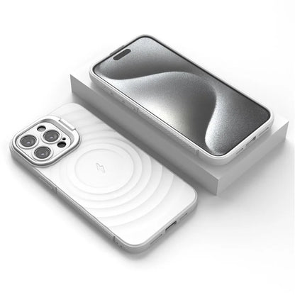 For iPhone 16 Pro Magnetic Case PC Kickstand Ripple Texture TPU Phone Cover