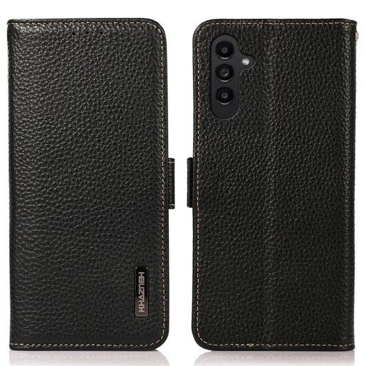 KHAZNEH For Samsung Galaxy S24 FE Phone Case RFID Blocking Genuine Cow Leather Flip Cover