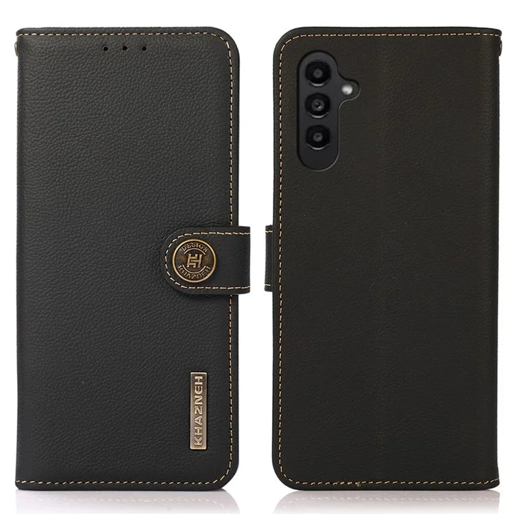 KHAZNEH For Samsung Galaxy S24 FE Case RFID Blocking Genuine Cow Leather Wallet Phone Cover