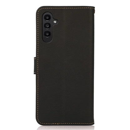 KHAZNEH For Samsung Galaxy S24 FE Case RFID Blocking Genuine Cow Leather Wallet Phone Cover
