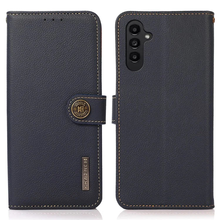 KHAZNEH For Samsung Galaxy S24 FE Case RFID Blocking Genuine Cow Leather Wallet Phone Cover