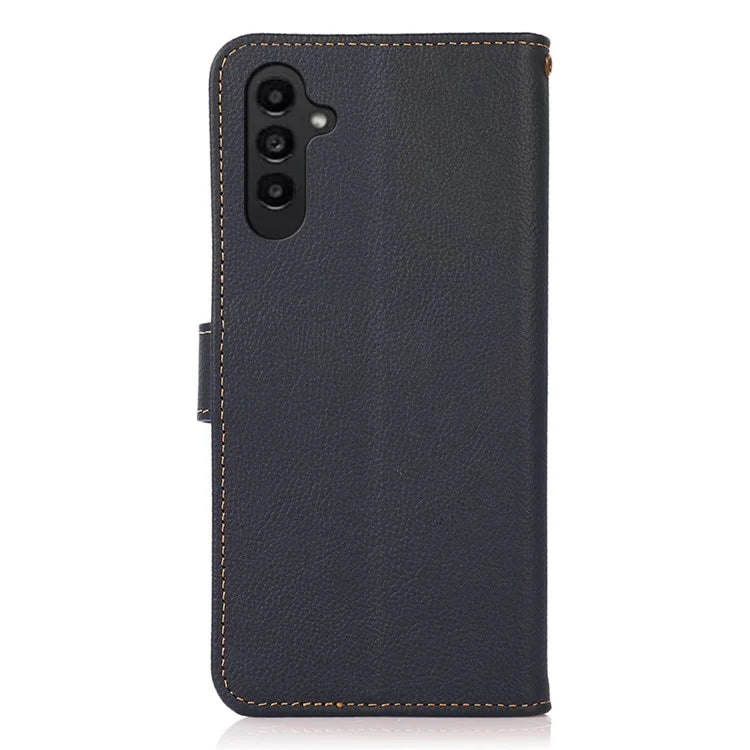 KHAZNEH For Samsung Galaxy S24 FE Case RFID Blocking Genuine Cow Leather Wallet Phone Cover