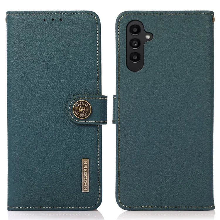 KHAZNEH For Samsung Galaxy S24 FE Case RFID Blocking Genuine Cow Leather Wallet Phone Cover