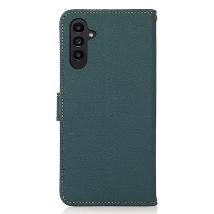 KHAZNEH For Samsung Galaxy S24 FE Case RFID Blocking Genuine Cow Leather Wallet Phone Cover