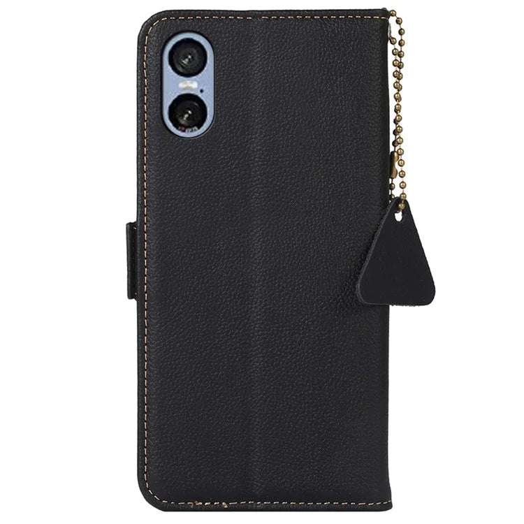TJ For Sony Xperia 5 VI Stand Case Genuine Cow Leather Phone Cover RFID Blocking