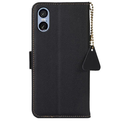 TJ For Sony Xperia 5 VI Stand Case Genuine Cow Leather Phone Cover RFID Blocking