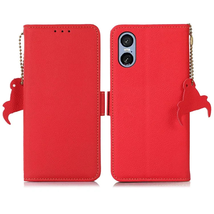 TJ For Sony Xperia 5 VI Stand Case Genuine Cow Leather Phone Cover RFID Blocking