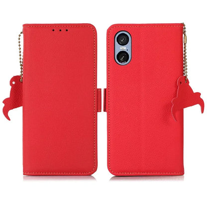TJ For Sony Xperia 5 VI Stand Case Genuine Cow Leather Phone Cover RFID Blocking
