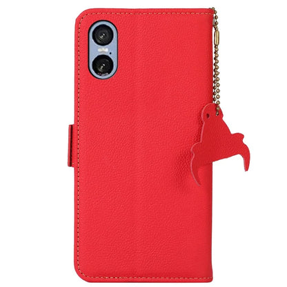 TJ For Sony Xperia 5 VI Stand Case Genuine Cow Leather Phone Cover RFID Blocking