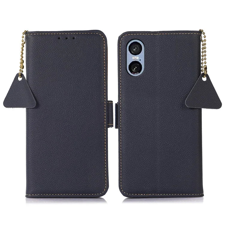 TJ For Sony Xperia 5 VI Stand Case Genuine Cow Leather Phone Cover RFID Blocking