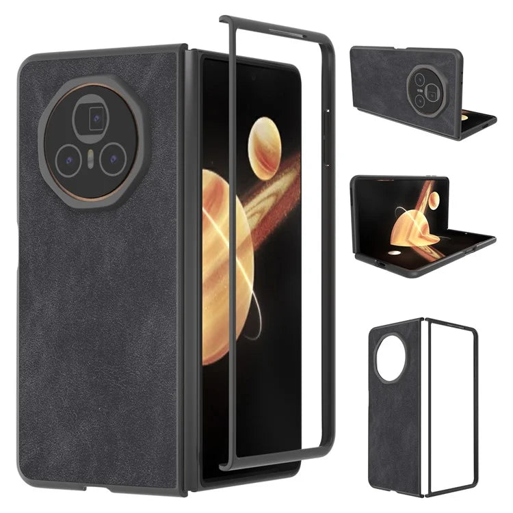 For Honor Magic V3 5G Case PU+PC Shockproof Phone Cover Black Edge