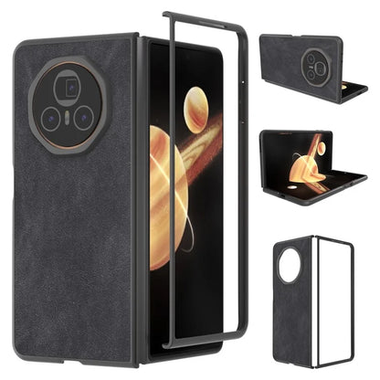 For Honor Magic V3 5G Case PU+PC Shockproof Phone Cover Black Edge