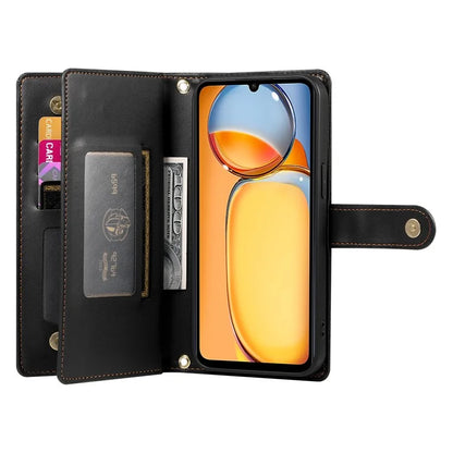 DF-011 For Xiaomi Poco M6 5G / Redmi 13R 5G / 13C 5G / 13C 4G / Poco C65 4G Case Zipper Wallet Leather Cover