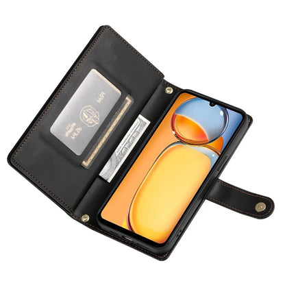 DF-011 For Xiaomi Poco M6 5G / Redmi 13R 5G / 13C 5G / 13C 4G / Poco C65 4G Case Zipper Wallet Leather Cover