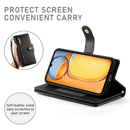 DF-011 For Xiaomi Poco M6 5G / Redmi 13R 5G / 13C 5G / 13C 4G / Poco C65 4G Case Zipper Wallet Leather Cover