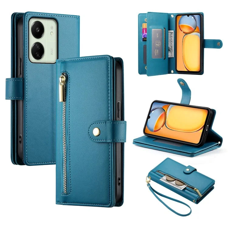 DF-011 For Xiaomi Poco M6 5G / Redmi 13R 5G / 13C 5G / 13C 4G / Poco C65 4G Case Zipper Wallet Leather Cover