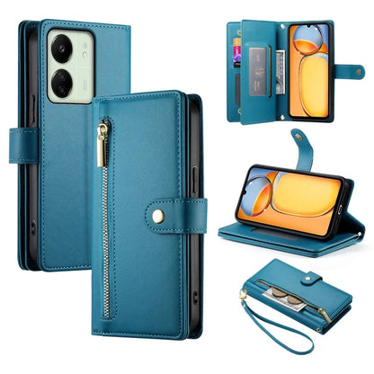 DF-011 For Xiaomi Poco M6 5G / Redmi 13R 5G / 13C 5G / 13C 4G / Poco C65 4G Case Zipper Wallet Leather Cover
