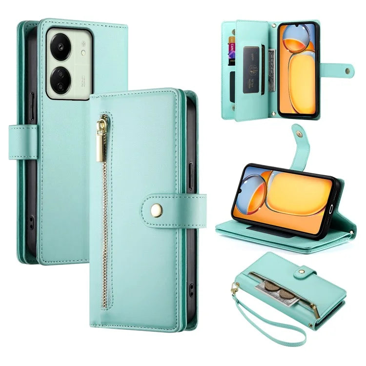 DF-011 For Xiaomi Poco M6 5G / Redmi 13R 5G / 13C 5G / 13C 4G / Poco C65 4G Case Zipper Wallet Leather Cover
