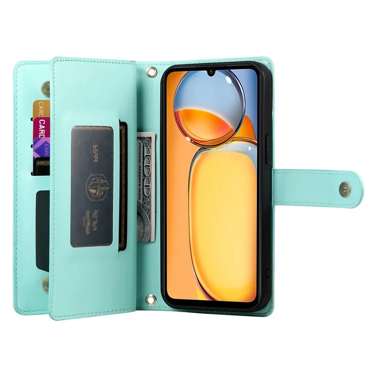 DF-011 For Xiaomi Poco M6 5G / Redmi 13R 5G / 13C 5G / 13C 4G / Poco C65 4G Case Zipper Wallet Leather Cover