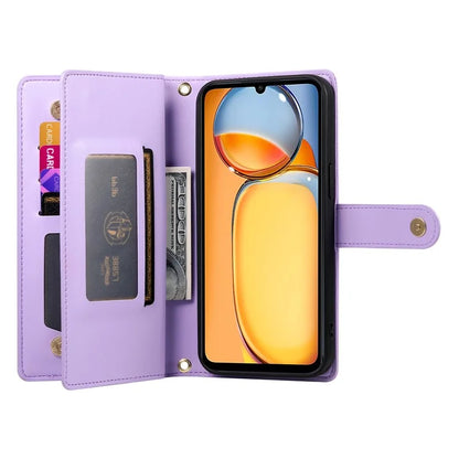 DF-011 For Xiaomi Poco M6 5G / Redmi 13R 5G / 13C 5G / 13C 4G / Poco C65 4G Case Zipper Wallet Leather Cover