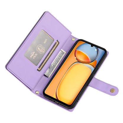 DF-011 For Xiaomi Poco M6 5G / Redmi 13R 5G / 13C 5G / 13C 4G / Poco C65 4G Case Zipper Wallet Leather Cover