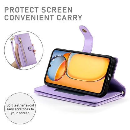 DF-011 For Xiaomi Poco M6 5G / Redmi 13R 5G / 13C 5G / 13C 4G / Poco C65 4G Case Zipper Wallet Leather Cover