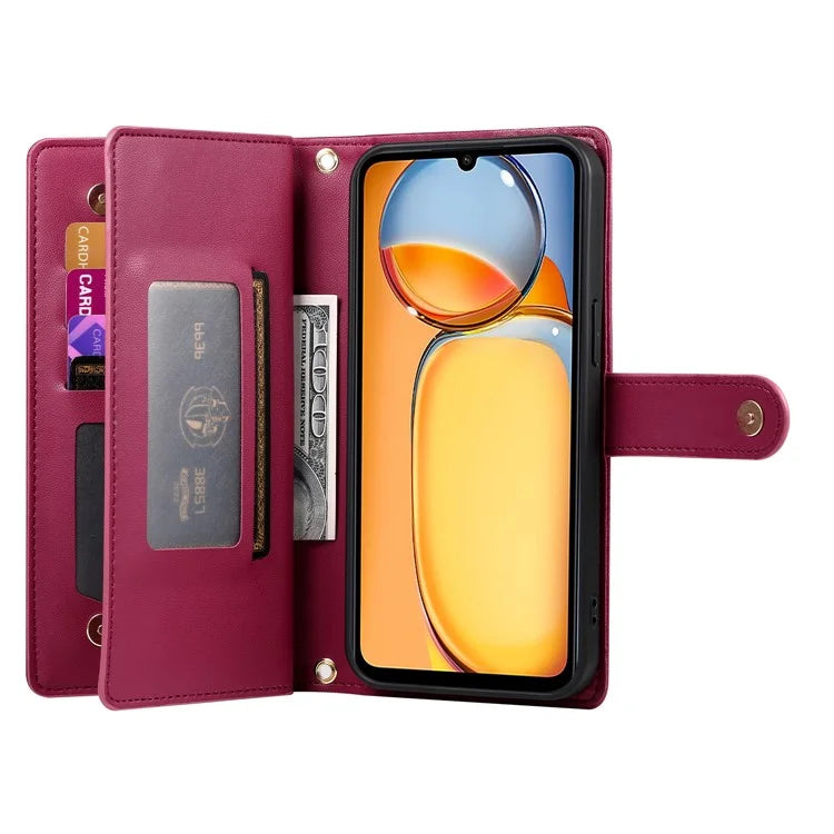 DF-011 For Xiaomi Poco M6 5G / Redmi 13R 5G / 13C 5G / 13C 4G / Poco C65 4G Case Zipper Wallet Leather Cover