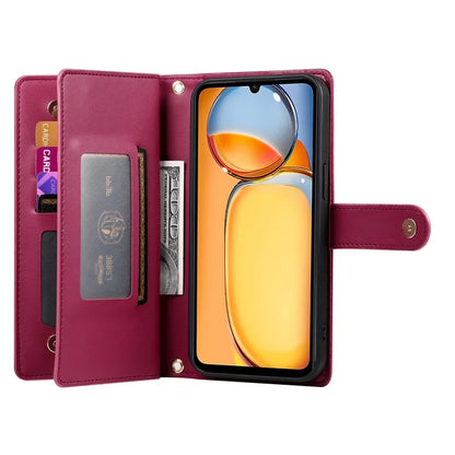 DF-011 For Xiaomi Poco M6 5G / Redmi 13R 5G / 13C 5G / 13C 4G / Poco C65 4G Case Zipper Wallet Leather Cover