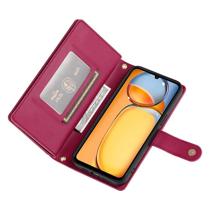 DF-011 For Xiaomi Poco M6 5G / Redmi 13R 5G / 13C 5G / 13C 4G / Poco C65 4G Case Zipper Wallet Leather Cover