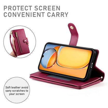 DF-011 For Xiaomi Poco M6 5G / Redmi 13R 5G / 13C 5G / 13C 4G / Poco C65 4G Case Zipper Wallet Leather Cover