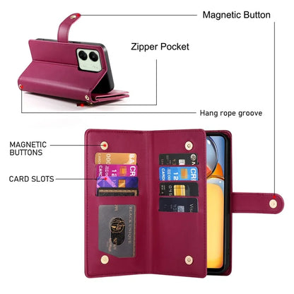 DF-011 For Xiaomi Poco M6 5G / Redmi 13R 5G / 13C 5G / 13C 4G / Poco C65 4G Case Zipper Wallet Leather Cover
